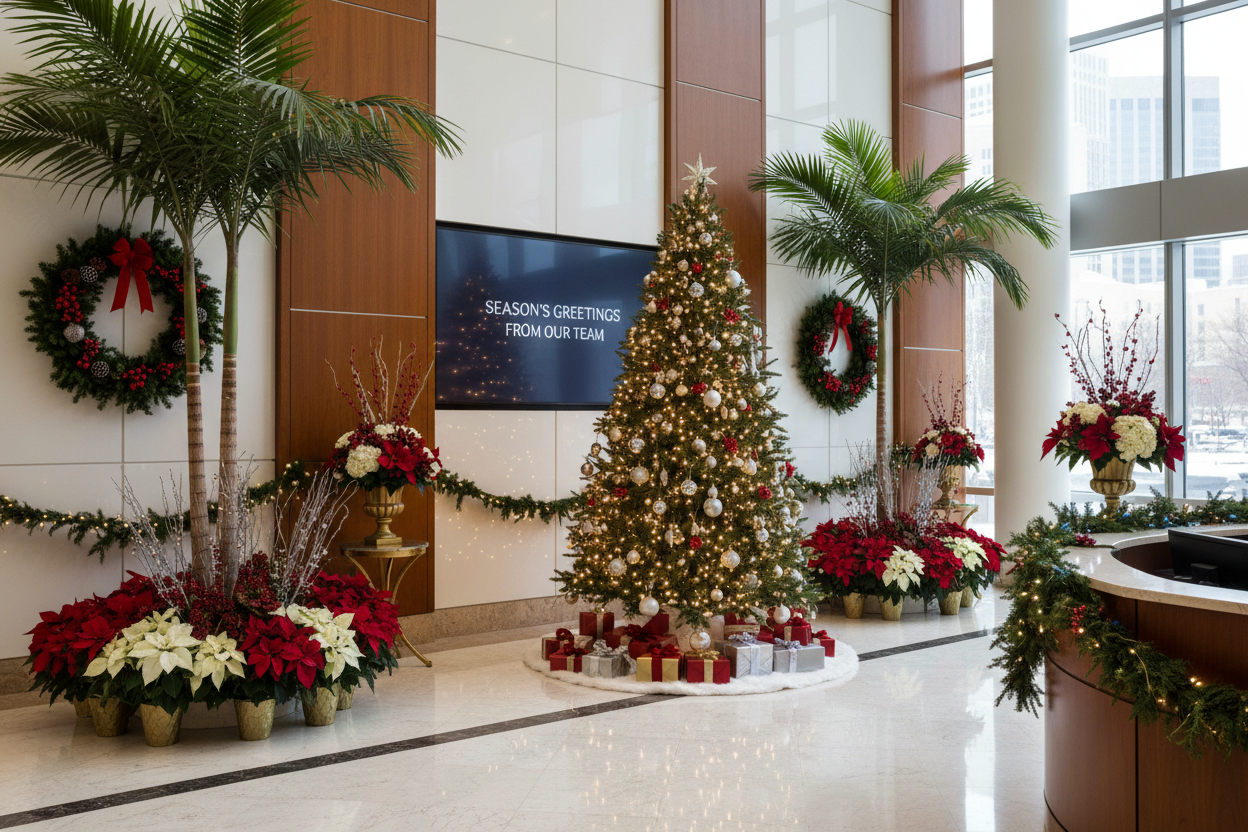 Corporate lobby holiday decor