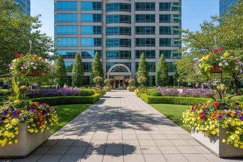 Commercial building with landscaping