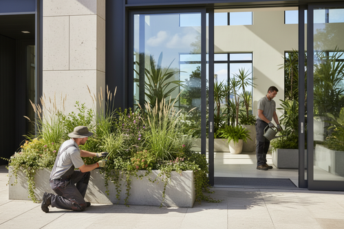 Technicians working inside and outside