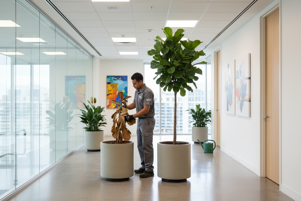 Technician replacing plant