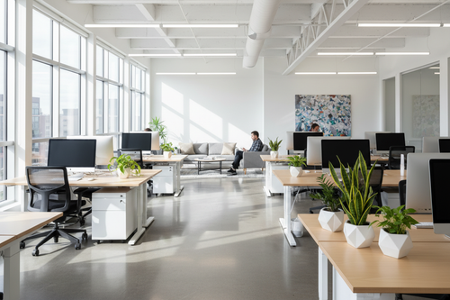 Modern office with desk plants