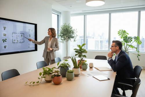 Designer presenting plant layout